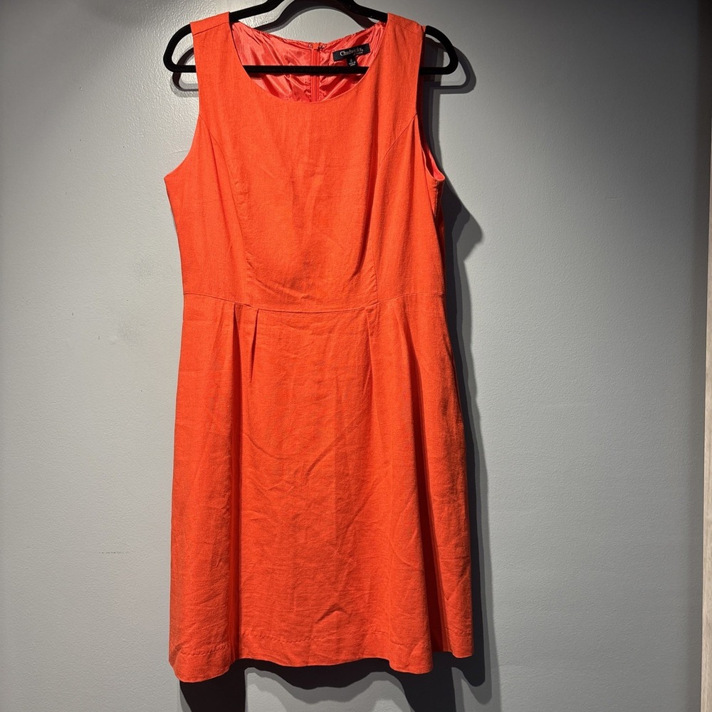 Chadwicks Dress Women's‎ Sz12 Coral Linen Blend Sheath Sleeveless Lined Career